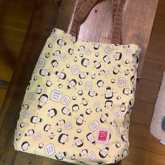 Vintage Reversible Angry Little Girls! by Lela Lee Yellow Tote Bag - Picture 1 of 6